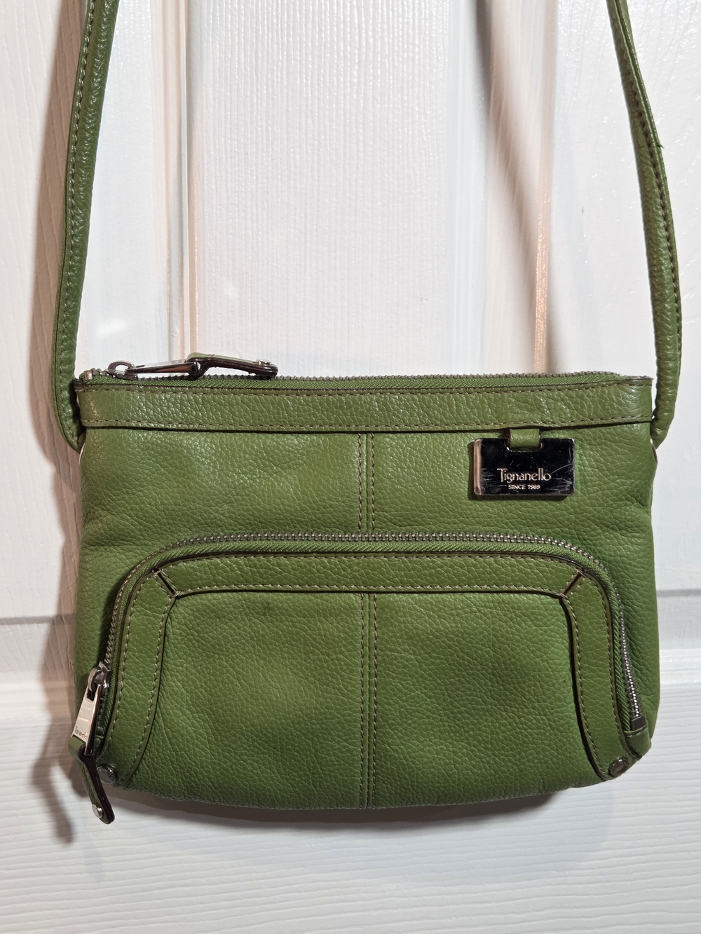 Tignanello Olive Green Pebbled Leather Crossbody Bag